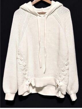 L.O.G.G. Chunky Cotton Knit Hoodie Fisherman Coastal Cottagecore Oversized